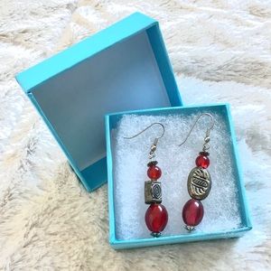 Handmade Red Beaded Earrings